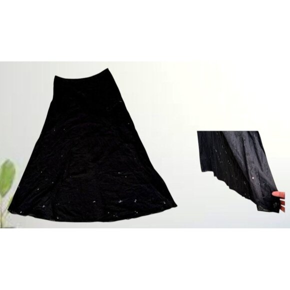 Vintage Liz Claiborne Black Sequined Maxi Skirt Size 6 Embroidered Floral READ - Picture 10 of 12